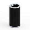 Solvang ash tray cylindrical trash and ash receptacle with black fluted body and polished chrome trim