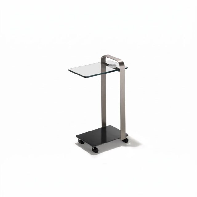 Deco 248 C-shaped accent table with rectangular glass top and bronze metal frame
