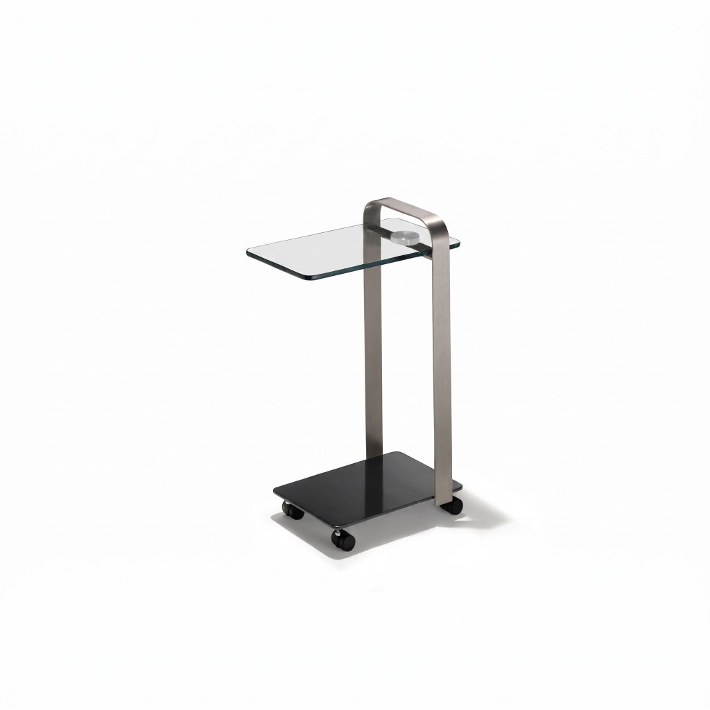 Deco 248 C-shaped accent table with rectangular glass top and bronze metal frame