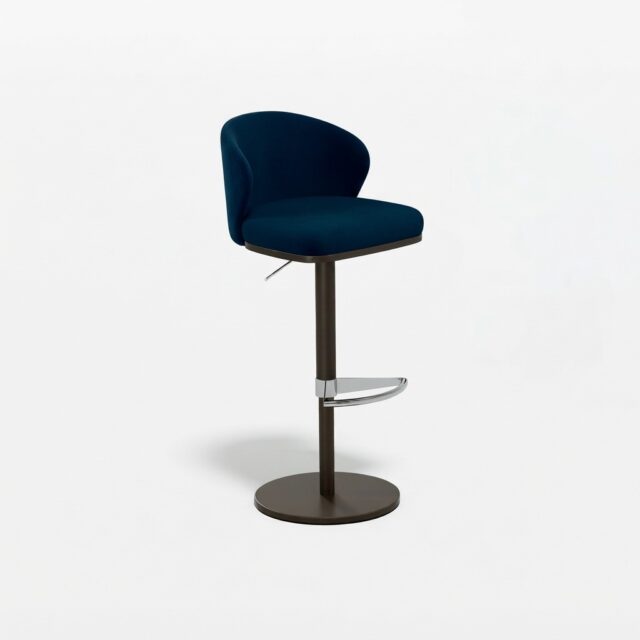 Seville 4082B-H swivel barstool in navy velvet with chrome footrest